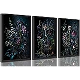 hijyord 3 Pcs Dark Academia Floral Canvas Wall Art 16x24in Unframed | Vintage Moody Flowers Apothecary Botanical Macabre Gothic Picture Wall Decor Poster Print Artwork for Bedroom Dorm