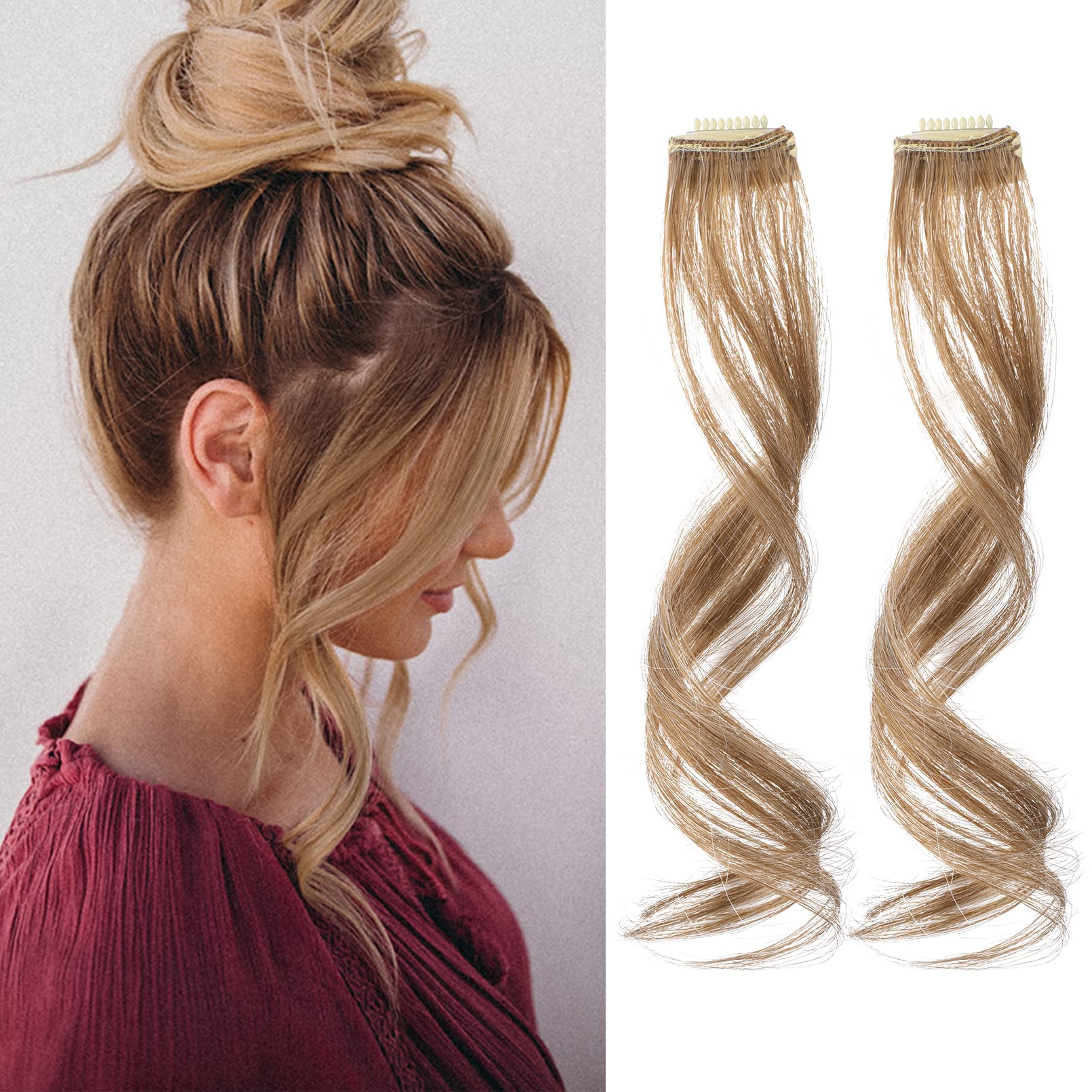 REECHO Long Side Air Bangs, Wavy Curly Clip in Curtain Bangs Front Side Bangs Face-Framing Highlights for Women Daily Use 2 PCS Set Long Temples