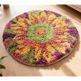 Sunflower Latch Hook Kits for Adults Beginners, Rug Making Craft Kit | Pre-Printed Canvas, Color-Coded Yarn, Large A3 Chart, Beginner-Friendly, Home Decor Festival Gift 20''x20'' (Vivid Petals)