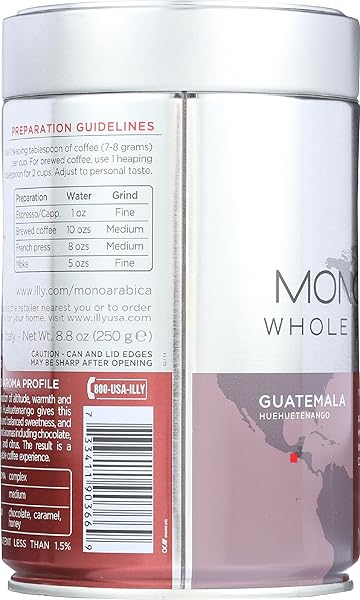 ILLY CAFFE SINGLE ORIGIN WHOLE BEAN COFFEE GUATEMAL, 8.8 OZ