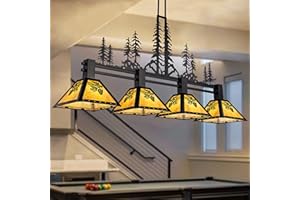 TOCHIC 64" Pool Table Light, 4 Lights Tiffany Billiard & Pool Table Lights, Farmhouse Chandelier for Dining Room Rustic Hanging Ceiling Light Fixture for 7 to 9 ft Tables Game Room Basement Bar