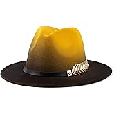 Gossifan Women Gradient Color Fedora Wide Brim Felt Panama Hat with Belt Buckle
