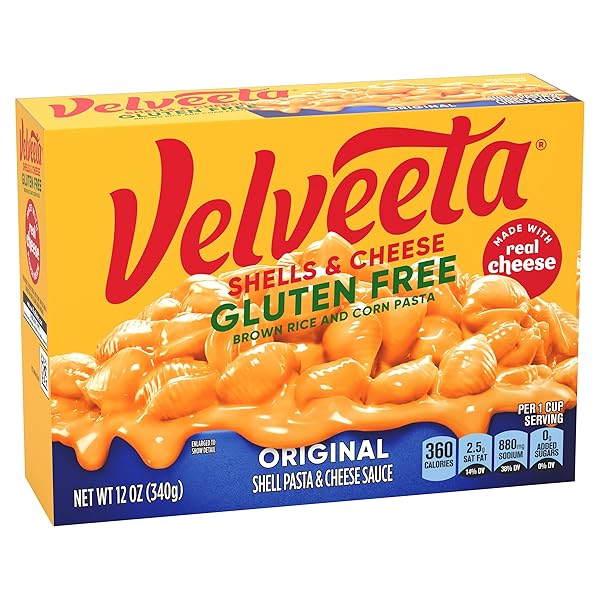 VELVEETA GLUTEN FREE SHELLS AND CHEESE, BROWN RICE AND CORN PASTA, 1 BOX, FOR EASY DINNER OR DINNER SIDES, ORIGINAL FLAVOR, MADE WITH REAL CHEESE, 12 OZ