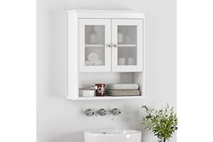 Spirich Bathroom Cabinet Wall Mounted, Medicine Cabinet Organizer with Glass Doors and Adjustable Shelves, Bathroom Wall Cabinet Over Toilet, White