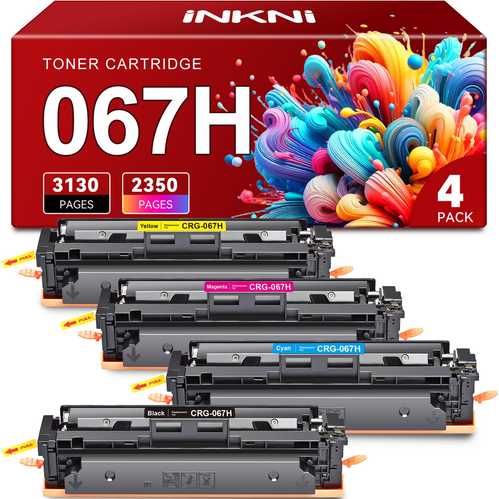 Photo 1 of 067H 067 Toner Cartridge Set Compatible Replacement for Canon 067H 067 Toner Cartridge Set for Canon ImageCLASS MF656Cdw MF654Cdw LBP632Cdw LBP633Cdw MF653Cdw Printer Ink High Yield (4 Pack, BK/C/M/Y)
