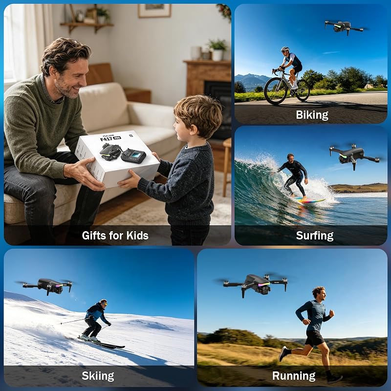 F417PRO Mini Drone FPV com câmara HD 1080P, comando LCD, motor brushless, recarga rápida tipo C, menos de 249g, brinquedo de drone para adultos e crianças iniciantes, presentes para rapazes e raparigas