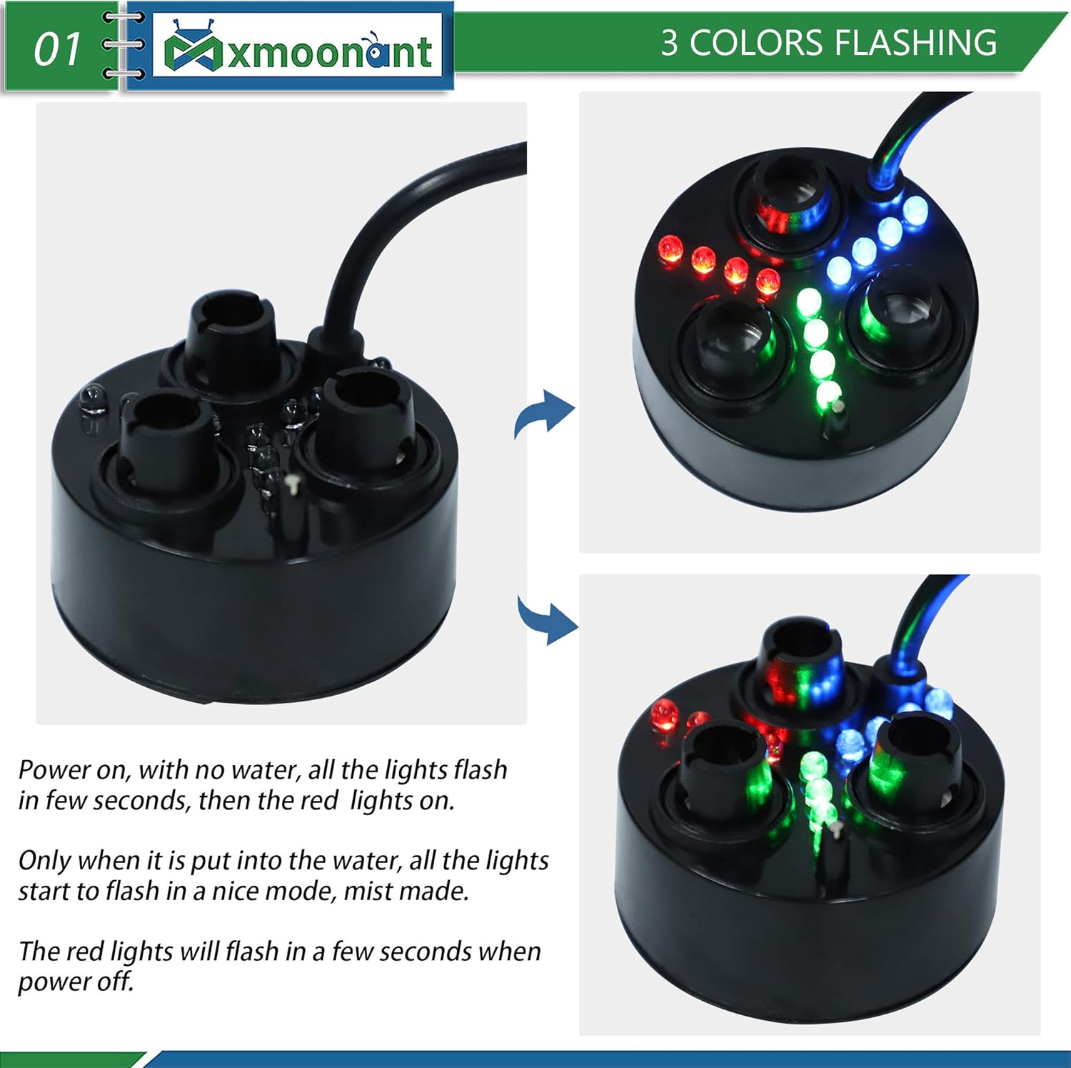 Mxmoonant 3 Head Ultrasonic Mist Maker Fogger Plastic Atomizer Air Humidifier 1500mL/H with 6 Spare Atomization Discs for Water Fountain Pond Aquarium Rockery Sink: Home & Kitchen