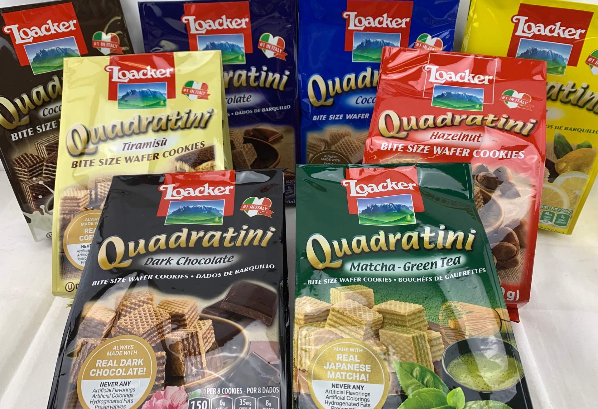 KC Commerce Loacker Quadratini Hazelnut Wafer Cookies, 8.82-Ounce Variety Pack (Pack of 8)
