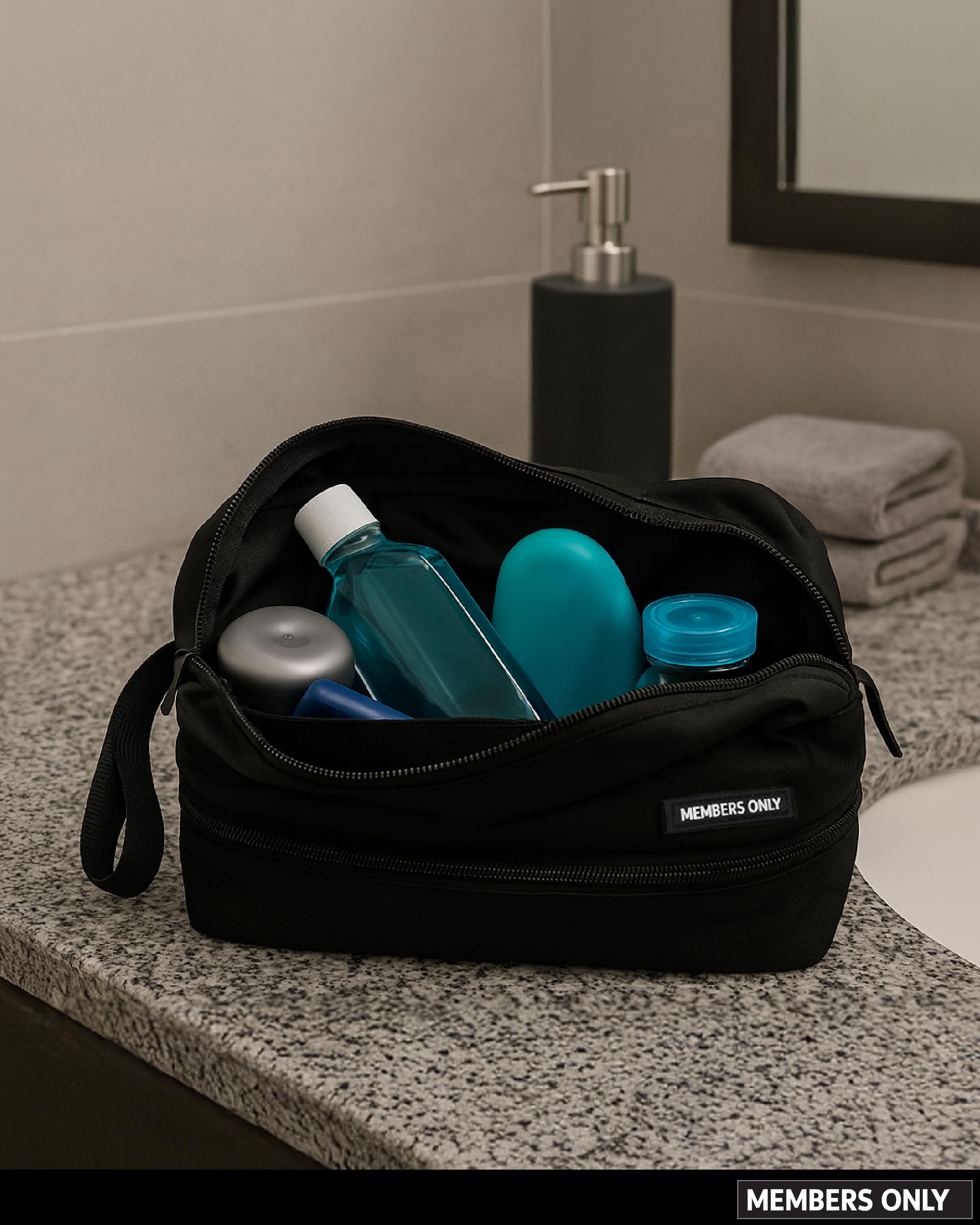 Members Only Dual Dopp Kit Toiletry Bag, Mens Dopp Kit for Travel with Dual Compartments, Mens Toiletry Travel Bag