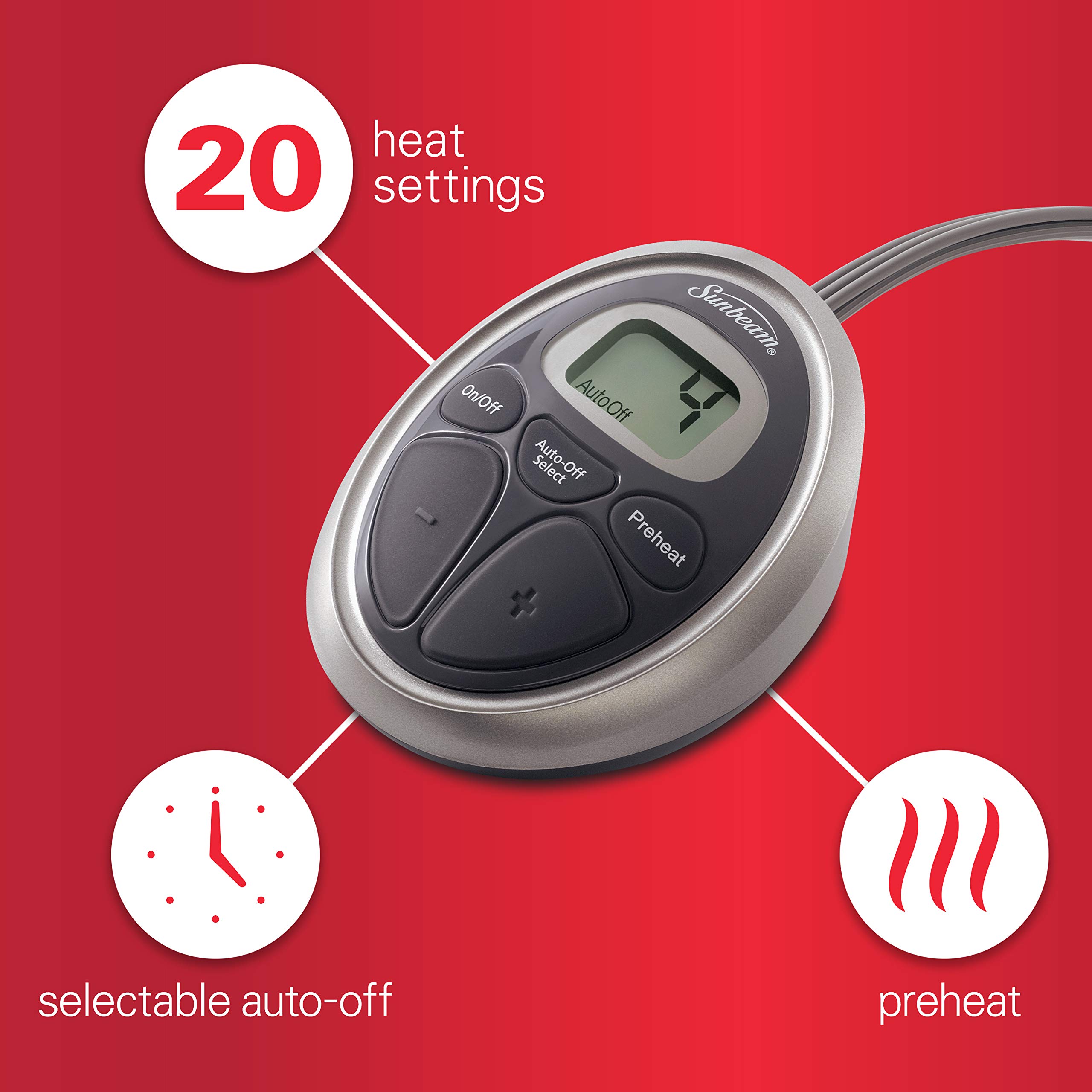 Sunbeam Heated Blanket LoftTec, 10 Heat Settings, Walnut, Queen