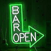AEHEMNGZ Bar Open Neon Sign for Wall Decor Dimmable Led Open Sign USB Powered Bar Arrow Light Up Sign for Man Cave Karaoke Restaurant Pub Cafe Salon (15.35 * 11.81)