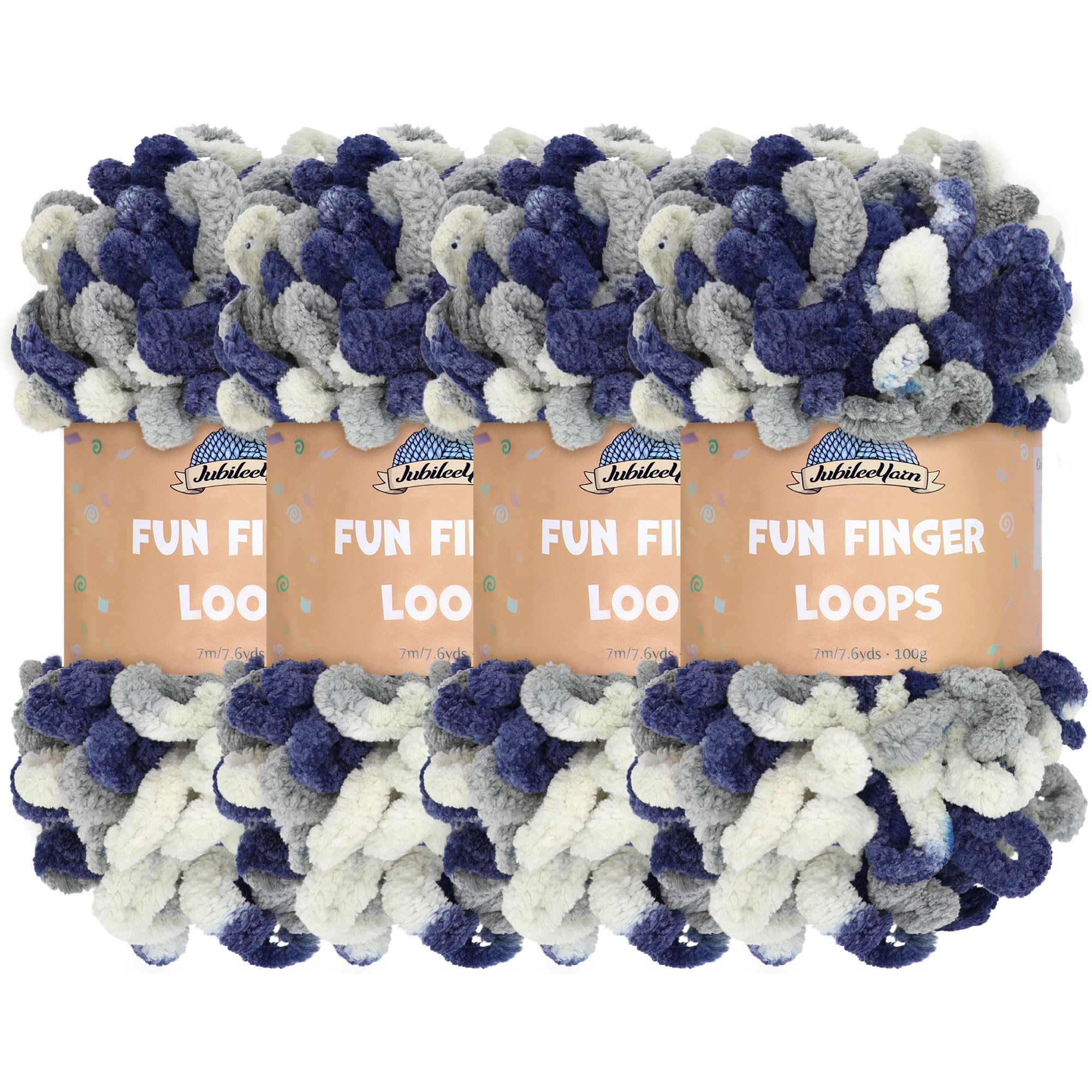 JubileeYarn Fun Finger Loops Yarn - Polyester Jumbo Weight Loop Yarn - 100g/Skein - Multicolour Navy Grey - 4 Skeins — image 1
