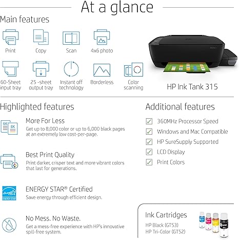 hp ink tank 315 printer specification