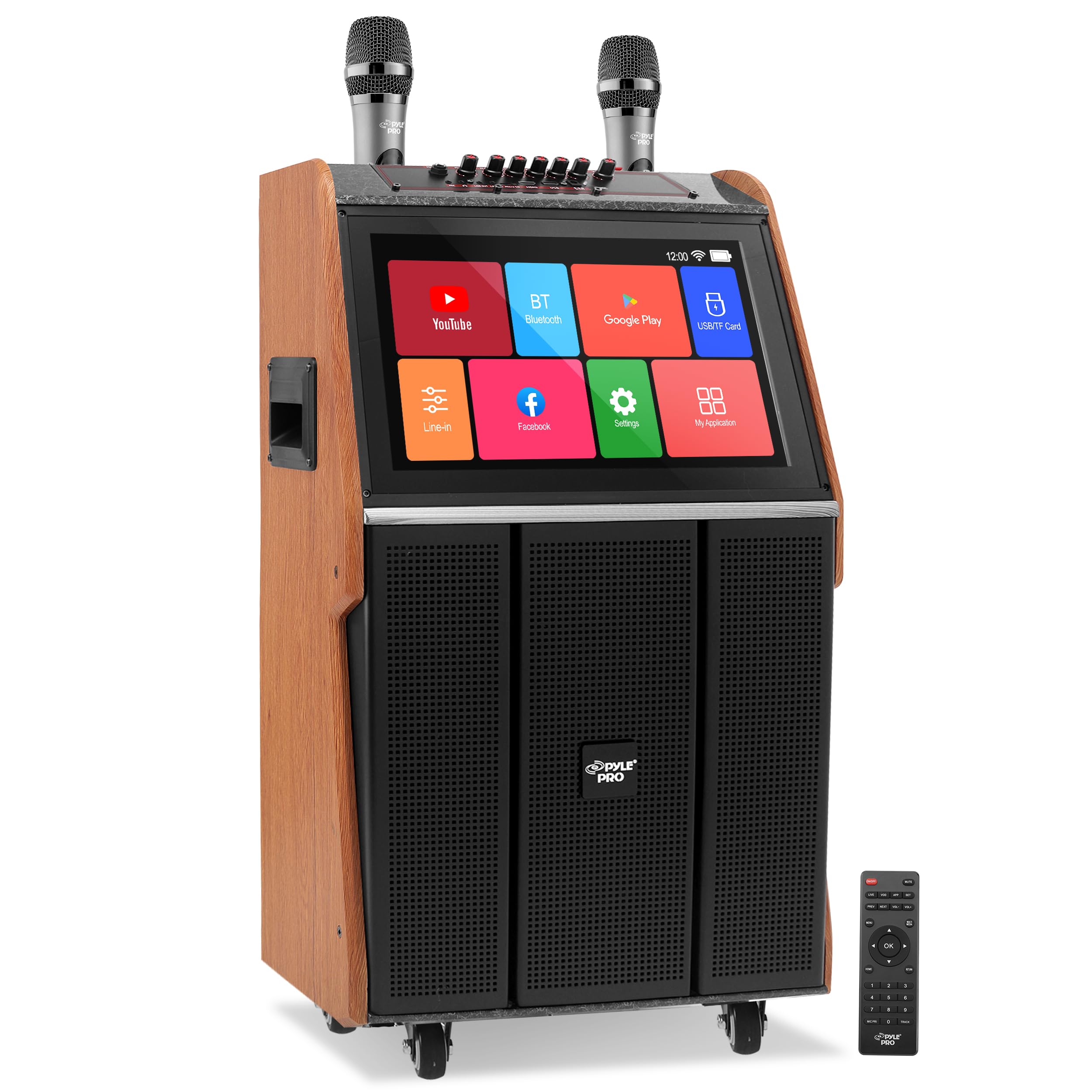 Photo 1 of Pyle Portable Karaoke Machine 15.4'' Touchscreen Wireless Bluetooth Speaker with Dual Mics, USB/SD/HDMI/TV Input, Wheels & Handle, Rechargeable Battery, Stereo Surround, Party, Disco, Outdoor Use