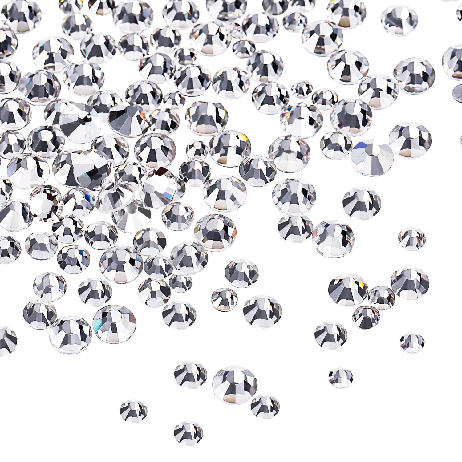 Bememo 3456 Pieces Crystals AB Nail Rhinestones Round Beads Flatback Glass Charms Gems Stones, 6 Sizes for Nails Decoration Makeup Clothes Shoes (Crystal Clear)