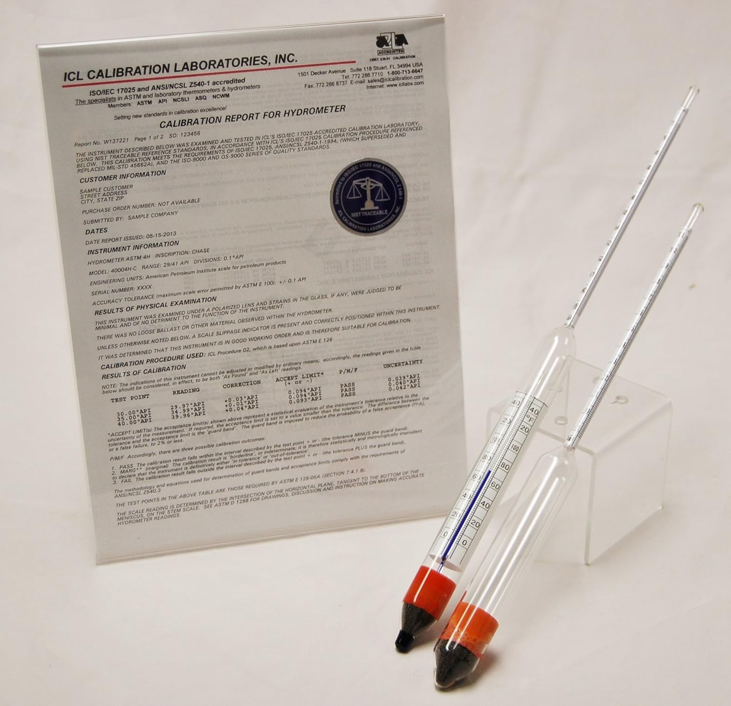 ASTM S562HL Thermohydrometer with NIST traceable ISO/IEC 17025