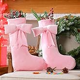 JellyArch 4 Pack 18 Inch Pink Velvet Christmas Stockings Large Coquette Bow Faux Fur Stockings Christmas Hanging Decoration Candy Gift Bags for Xmas Tree Fireplace Holiday Party Decor(Cute Style)