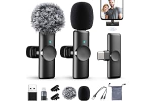 CHRIMEFLAME 2 Packs Wireless Lavalier Microphone for iPhone 15/iPad/Android/Phone/PC/Laptop, Plug-Play Mini Mic with Noise Reduction, Lapel USB C Microphone for Video Recording, Interview, Vlogging