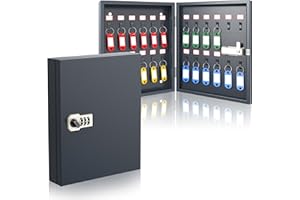 EROSOEI Key Box with Code Combination Lock,Steel Key Cabinet Wall Mounted,Locking Key Storage with 24 Hooks and White Key Tag Labels Permanent Marker Identifiers in 4 Assorted Colors