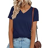 YUCOLEN T Shirts for Women Cotton Short Sleeve V Neck Basic Tees Soft Breathable UPF 50+ Tops for Summer Spring