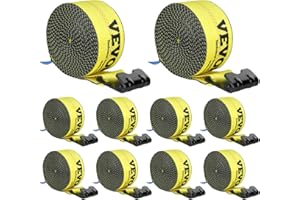 VEVOR Truck Straps, 4" x30' Heavy Duty Tie Down w/Flat Hooks 18,000lbs Break Strength, WLL# 6000lbs, Cargo Straps tie Down for Flatbeds, Trucks, Trailers, Farms, Rescues, Tree Saver, Yellow(10 Pack)