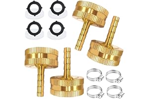 AOPANDA Garden Hose Connector 1/4" barb x 3/4 Female GHT Thread Solid Brass Water Hose Repair Kit Female Hose End Mender 4PCS, with Stainless Clamp, gaskets.