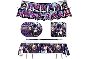TIEPETLY wednesday Addams birthday party supplies，42 Birthday Party Supplies, 20 Plates + 20 Napkins + Banners + Tablecloths,