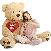 MaoGoLan Giant Teddy Bear - 5 Feet Tall, Red Heart, Brown, Huge Valentine's Teddy Bear for Loved Ones - Anniversary, Birthday