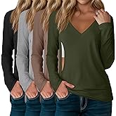 Sweetyweee 4 Pack Women's Long Sleeve Nursing Shirts with Hidden Zipper V Neck Breastfeeding Clothes Maternity Loose Fit Tops