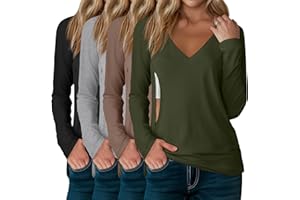 Sweetyweee 4 Pack Women's Long Sleeve Nursing Shirts with Hidden Zipper V Neck Breastfeeding Clothes Maternity Loose Fit Tops