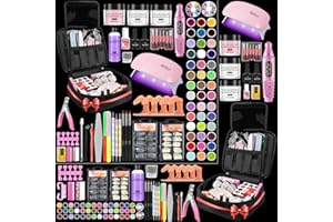 QUAFEREN Professional Acrylic Nail Kit for Beginners - 42 Colors Glitter Powder, Liquid, UV Light, Drill, Practice Finger Nail Bag Organizer Case