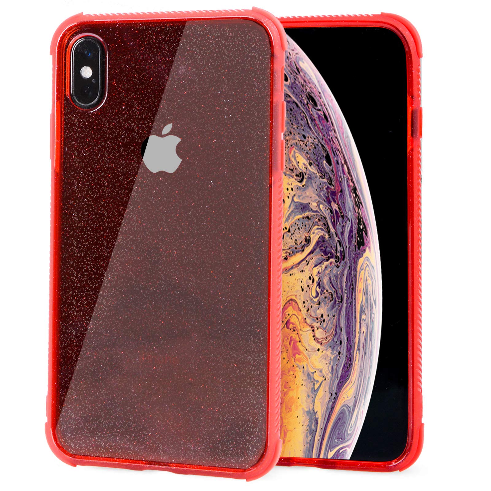 Voilamart iPhone X Case, iPhone Xs Case Bling Shiny Cute Pattern Design Sparkle Glitter Anti-Slick/Protective Case for iPhone X/Xs 5.8 Inch, Red