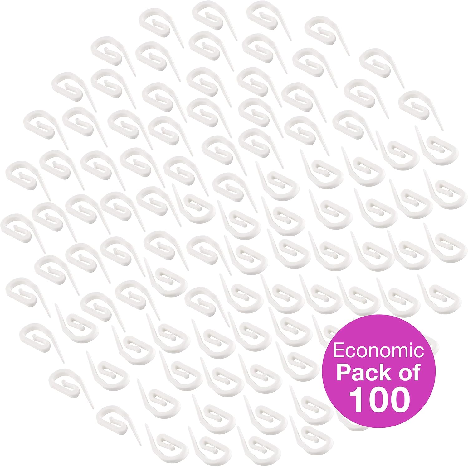 White Plastic Curtain Hooks, White 100pcs, 3.2 cm - Image 3