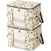 Chaos Cleared Canvas Storage Bags Designer Organizer 2 Pack – Seasonal Storage for Sweaters, Blankets, Linens & Garments – Foldable Design with Zip & Window, Moth-Proof Space Saver, Mistletoe Print