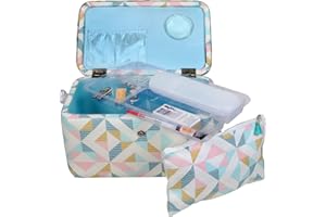 SINGER Large Premium Tackle Basket with Emergency Travel Sewing Kit & Matching Zipper Pouch (Abstract Geometric Print)