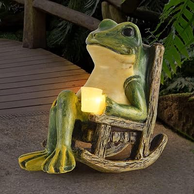Johiux Frog Garden Ornament Solar LED Outdoor Statue Gnome Fairy Decor