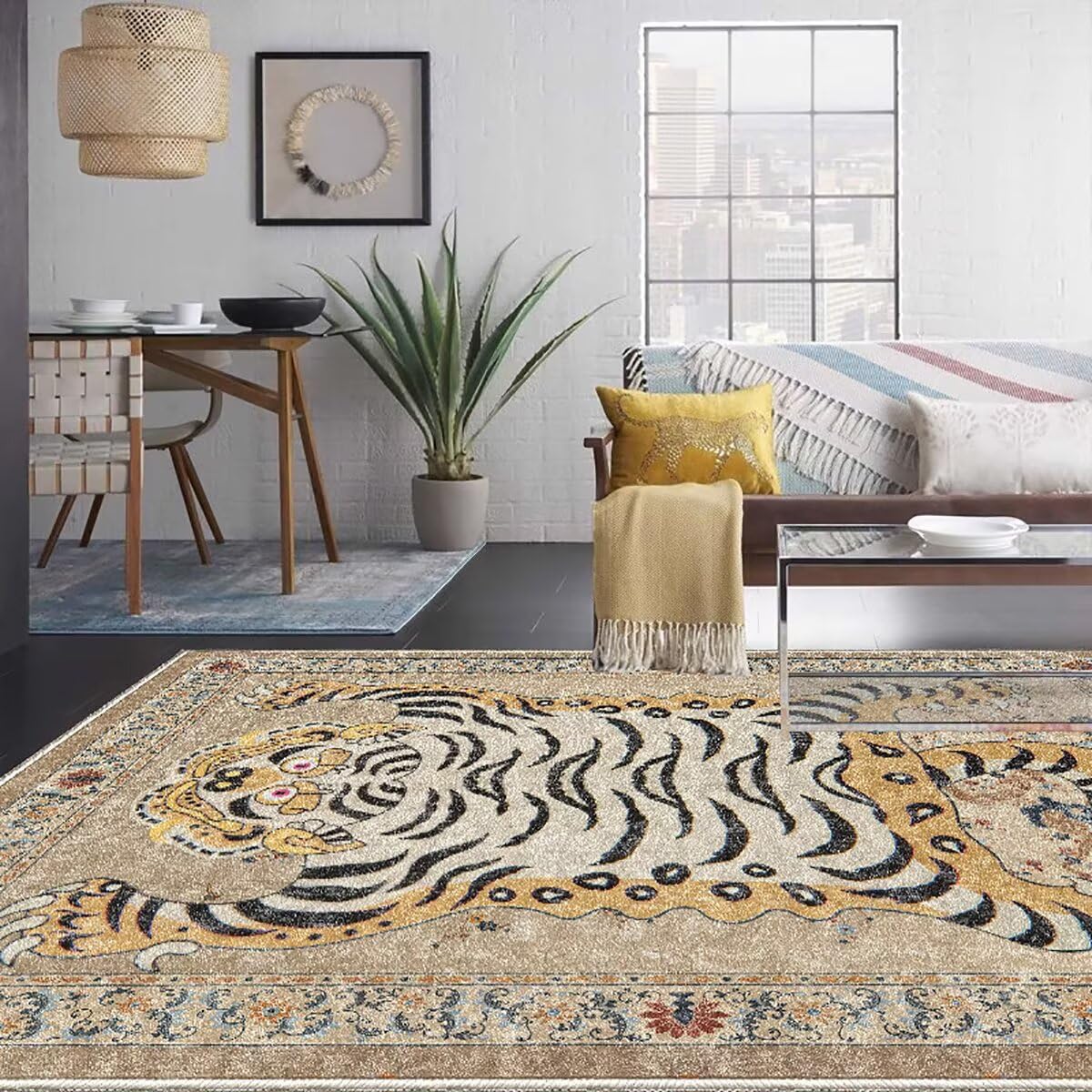 Pphcpx Tibetan Tiger Rug for Living Room 5x8 ft