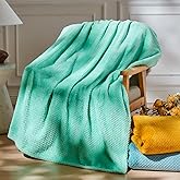 NEWCOSPLAY Super Soft Throw Blanket Aqua Premium Silky Flannel Fleece Leaves Pattern Lightweight Bed Blanket All Season Use (Aqua, Throw(50"x60"))