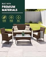 KEPLIN 4 Piece Rattan Garden Furniture Set Beige Outdoor Sofa & Chairs view 3