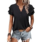 ANRABESS Womens Tops Dressy Casual Ruffle Short Sleeve V Neck Blouses Summer Button Down Business Work Elegant Shirts