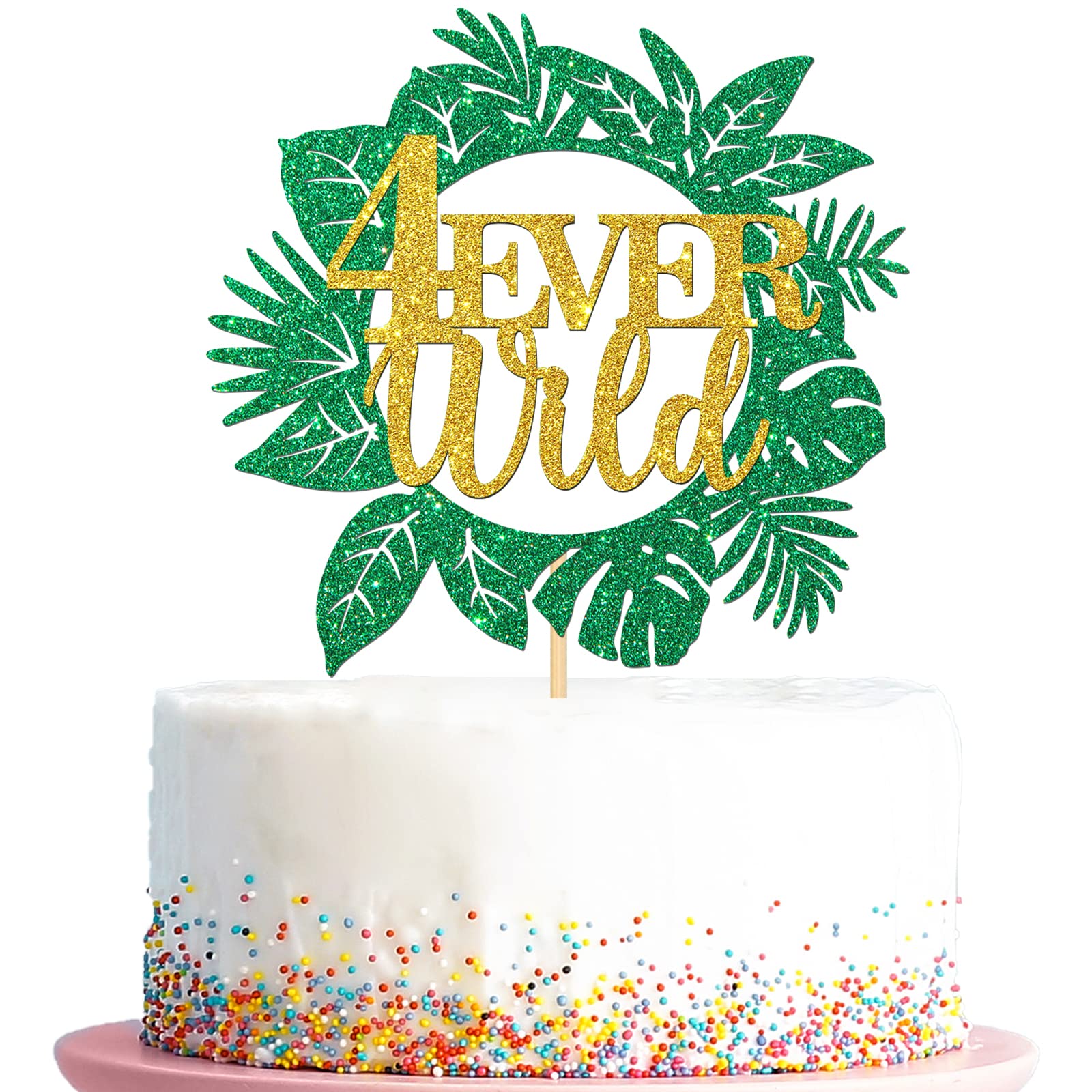 Photo 1 of Four Ever Wild Cake Topper, Safari Jungle Theme Happy 4th Birthday Cake Decor, Baby Fourth Birthday Decorations for Boys Girls, Kids 4th Birthday Anniversary - Cheers to 4th Birthday Supplies, Green