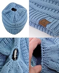 C.C BeanieTail Soft Stretch Cable Knit Messy High