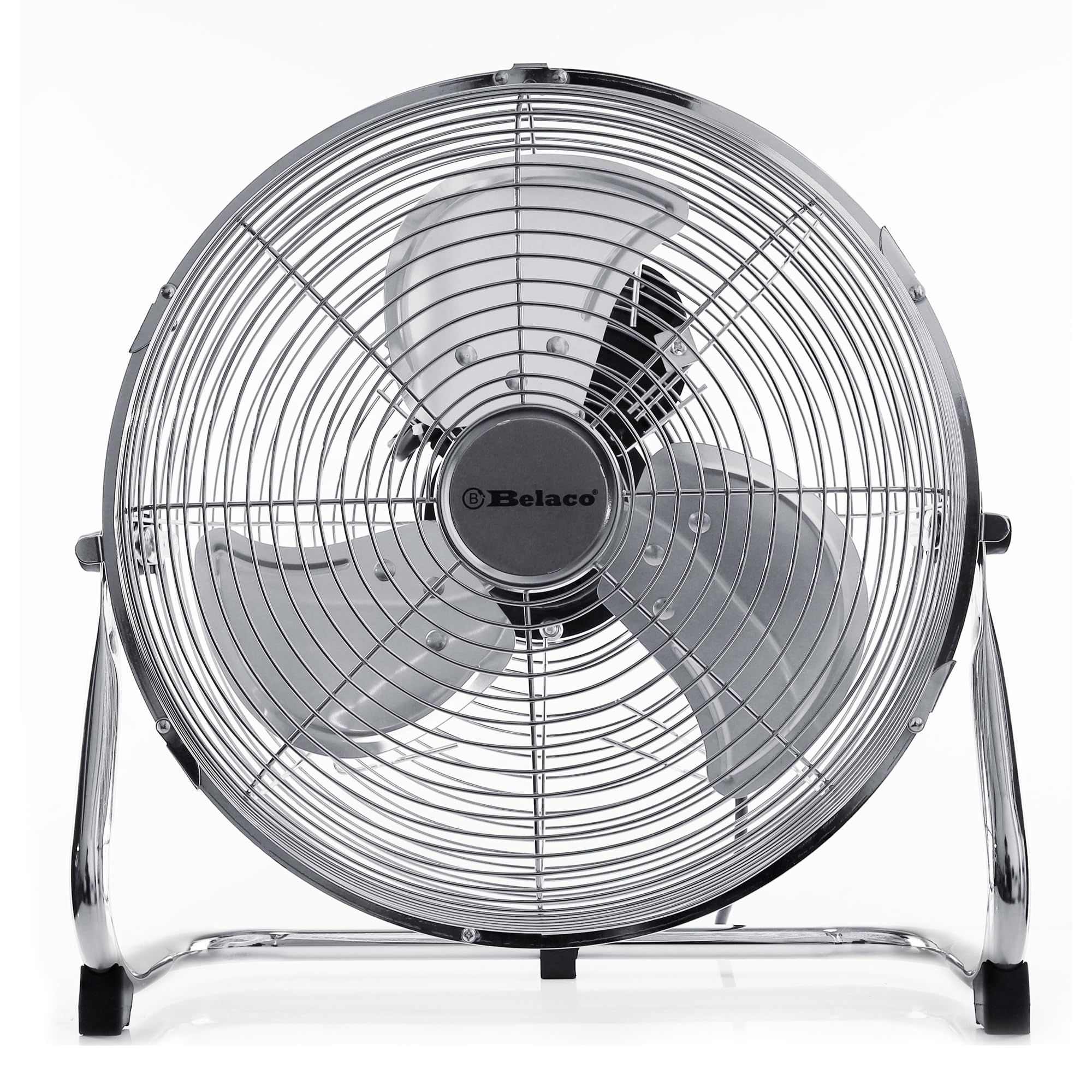 Belaco 12” Metal Floor Fan, High Velocity Chrome Freestanding Cooling Fan, 3 Speed Air Circulator for Home, Office, Gym, Garage, Warehouse & Commercial Spaces, High Airflow BELF-30
