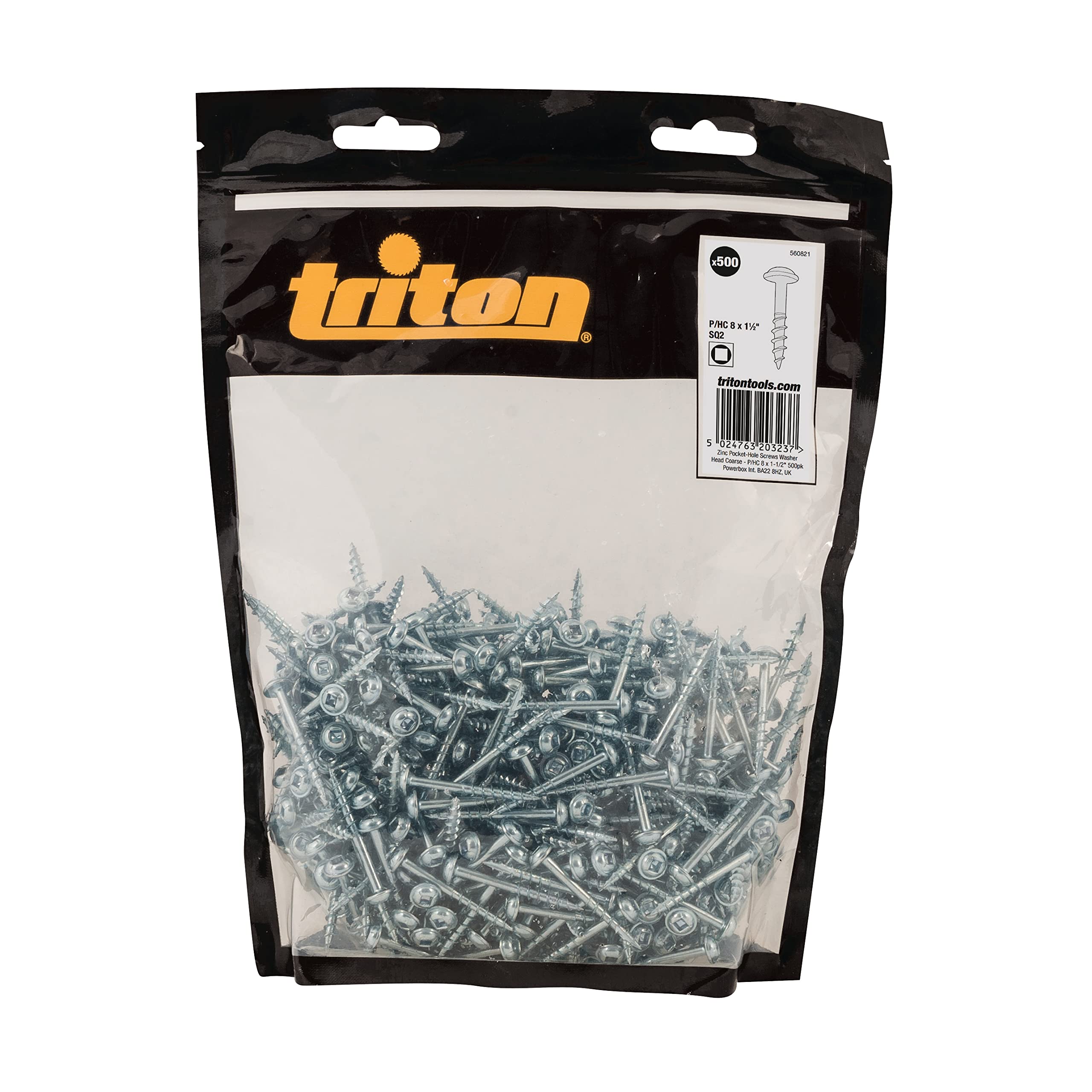 Triton Zinc Pocket-Hole Screws Washer Head Coarse P/HC 8 x 1-1/2" 500pk (560821)