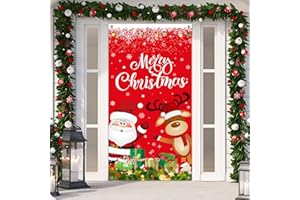 TIAMON Christmas Door Cover Santa Xmas Hanging Cover Elk Gifts Snow Xmas Door Cover Banner for Front Door Decoration New Year Christmas Party Supplies 5.9 x 2.9 ft (Red)