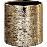 Royal Imports Flower Glass Ceramic Vase Decorative Centerpiece for Home or Wedding - Etched Cylinder Shape, 6"x6", Gold