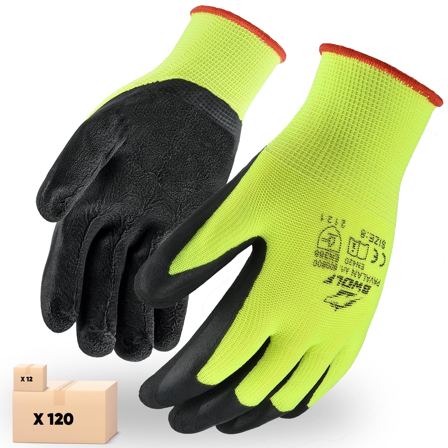 BWOLF PAVALAN 12 Pairs of Work Gloves Men's Work Gloves Women's Mechanic Gloves Men's Assembly Gloves with Robust Latex Coating (12, 10)