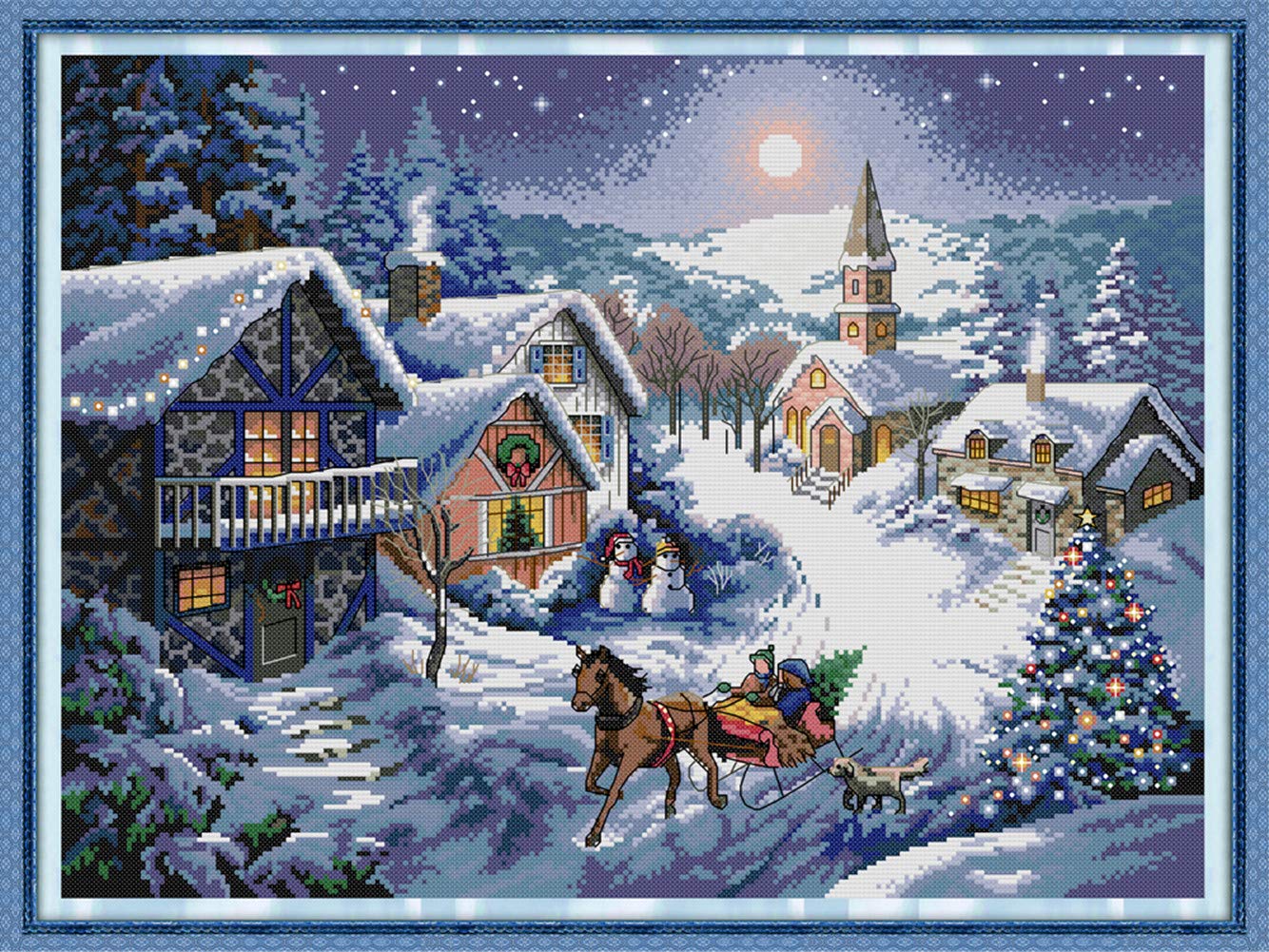 YEESAM ART Unstamped Cross Stitch Kits for Adults, Christmas Tree, Snow 14ct Counted Unprinted Embroidery Kit Needlework Wall Art Decor