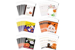 CHRORINE 180Pcs Halloween Candy Bag 6 Styles Self Adhesive Cookie Candy Cellophane Bags for Halloween Party Supplies Chocolat