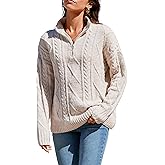 Famulily Womens Cute Cable Knit Sweater Long Sleeve Turtleneck Sweater Cozy Warm Half Zip Pullover Top